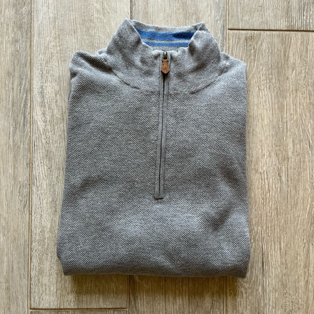 Brooks Brothers Gray Quarter-Zip Sweater (75% Cotton, 20% Silk, 5% Cashmere)